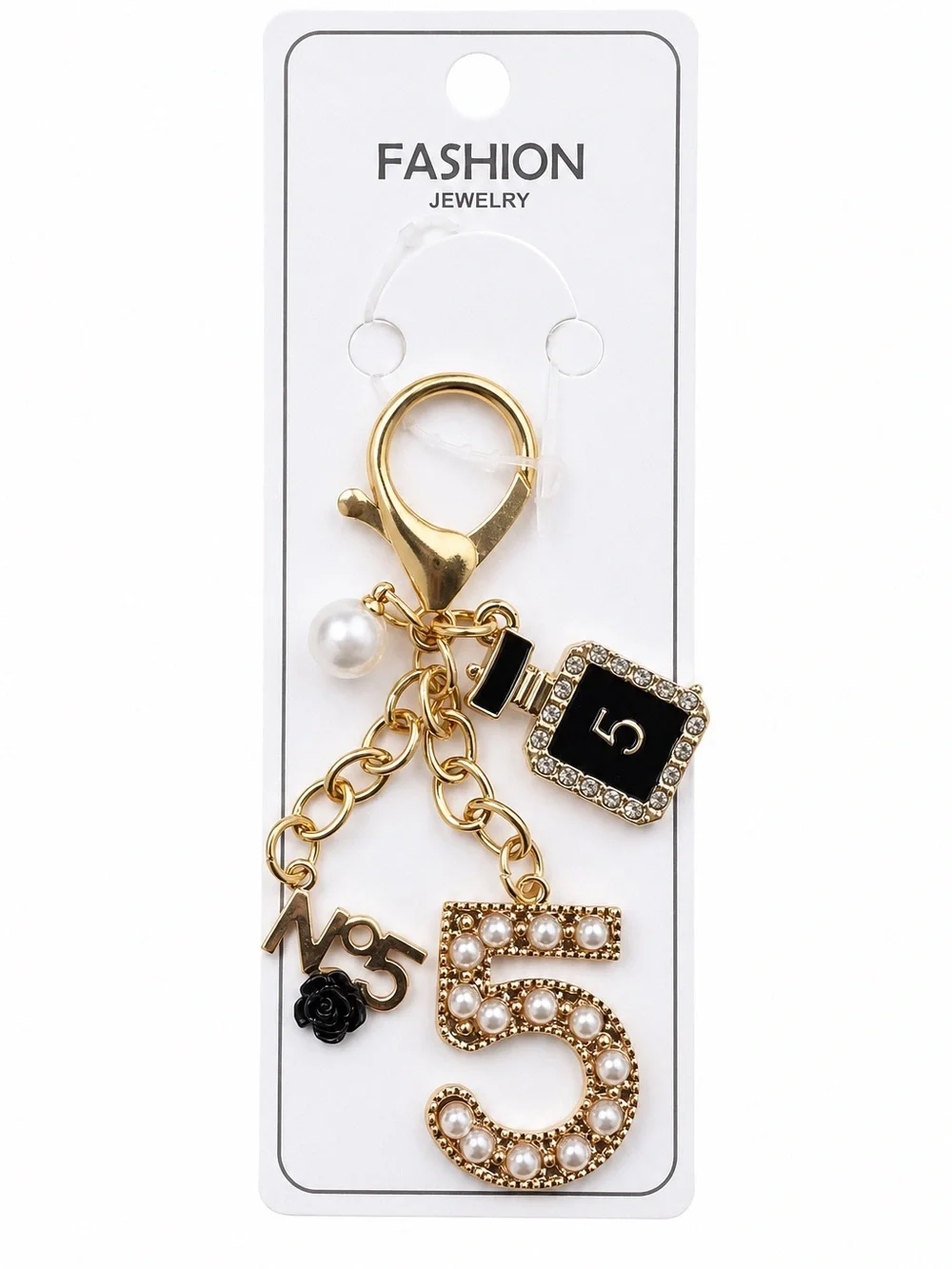 Gold Pearl No. 5 Bag Charm Keychain Perfume Charm Fashion Accessory NWT